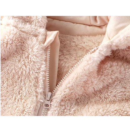 2026 Winter Newborn Baby Cartoon Bear Plush Onesie Hooded Ear Fluffy Romper Unisex 0-12M Thermal Infant Jumpsuit Warm Outfit