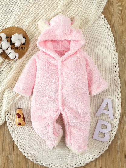 Newborn Baby Rompers Spring Autumn Warm Fleece Baby Boys Costume Baby Girls Clothing Animal Baby Pajamas Hooded Jumpsuits 0-1Y