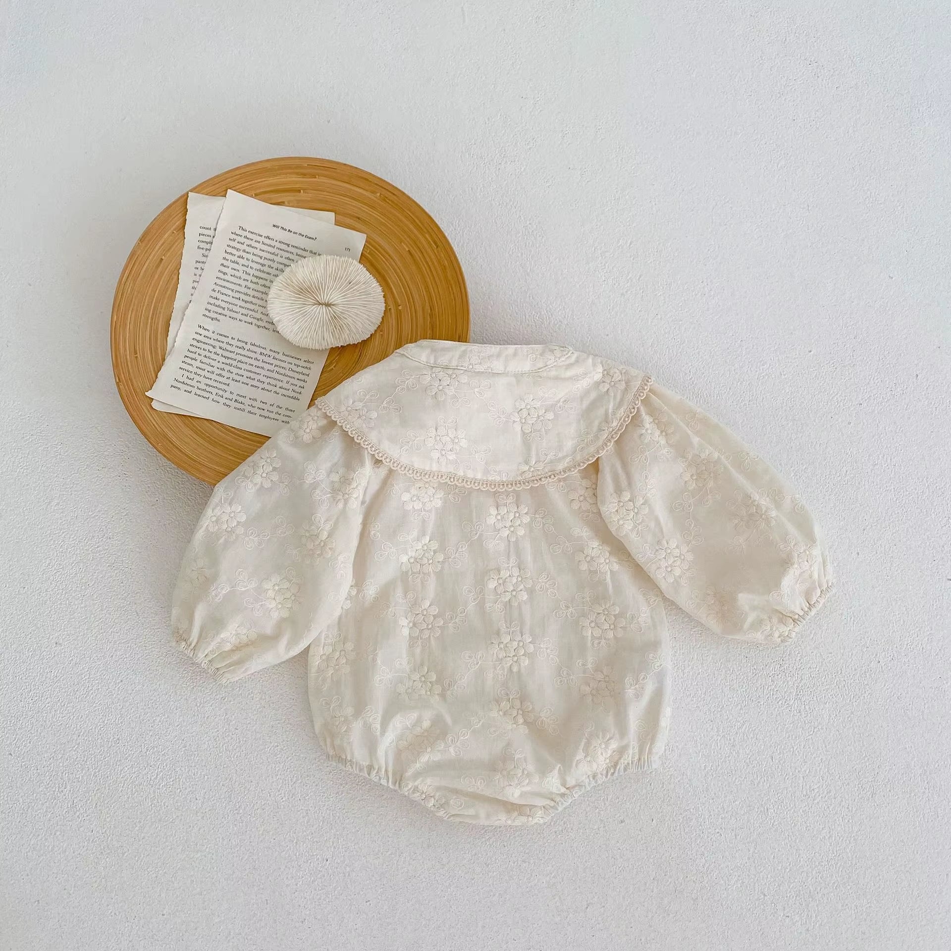 Spring and Autumn New Pure Cotton Infant and Toddler Girl Baby Flower Embroidery Large Neck Long Sleeve Loose Triangle Sweetheart