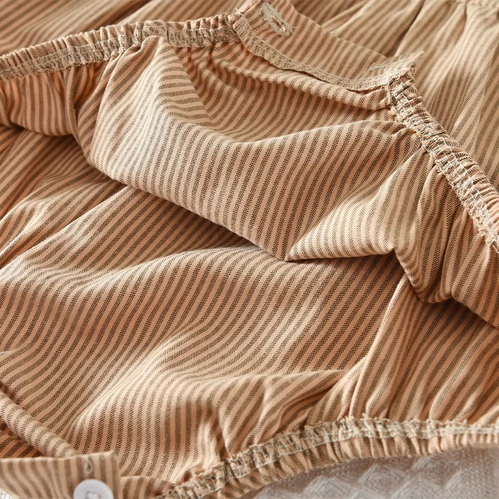 Cute Doll Collar Baby Girls Jumpsuit Autumn Long Sleeved Striped Printed Kids Jumpsuit Korean Version Khaki Children's Clothing