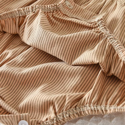 Cute Doll Collar Baby Girls Jumpsuit Autumn Long Sleeved Striped Printed Kids Jumpsuit Korean Version Khaki Children's Clothing