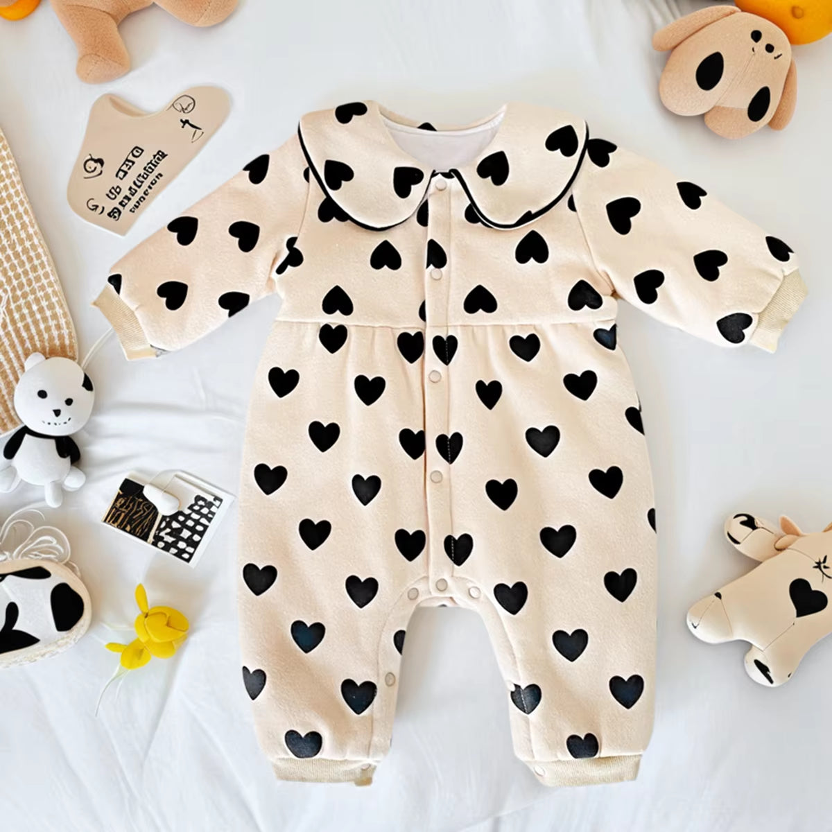 Long Sleeve Baby Girls Ropmers Winter Infants Clothing Heart