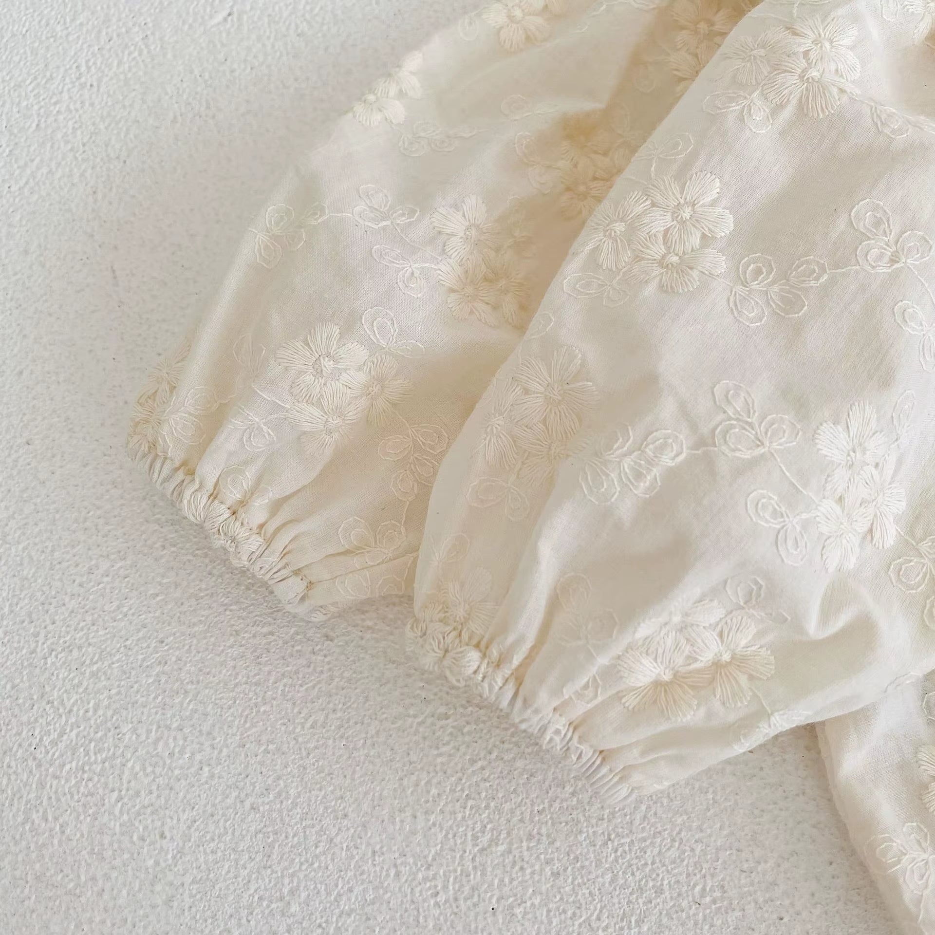 Spring and Autumn New Pure Cotton Infant and Toddler Girl Baby Flower Embroidery Large Neck Long Sleeve Loose Triangle Sweetheart